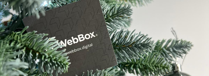 Christmas tree with a WebBox Digital Card Placed on its branch