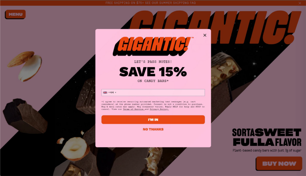 An example of a large call to action showcasing a discount