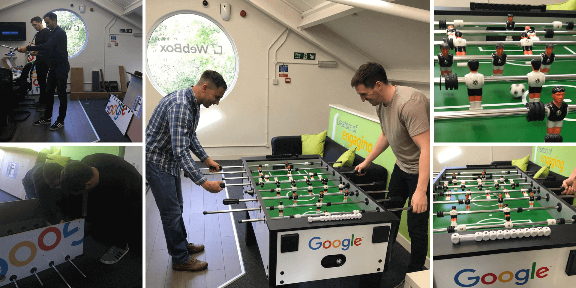 The inclusion of a fussball table within the studio. 